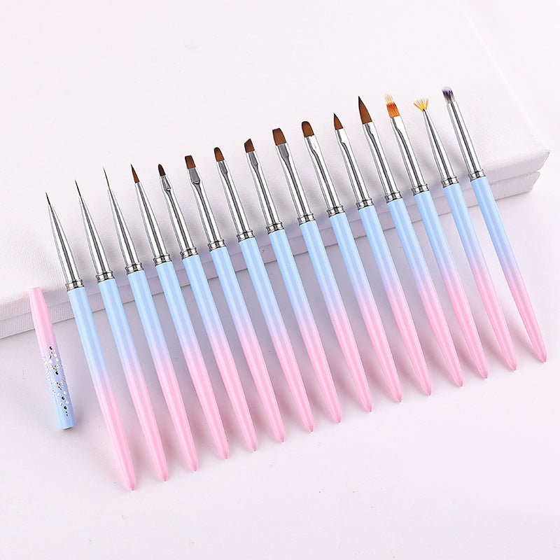 Professional Nail Art Brush Kit (15pcs) - Gradient Handles Manicure Tools - Image 6