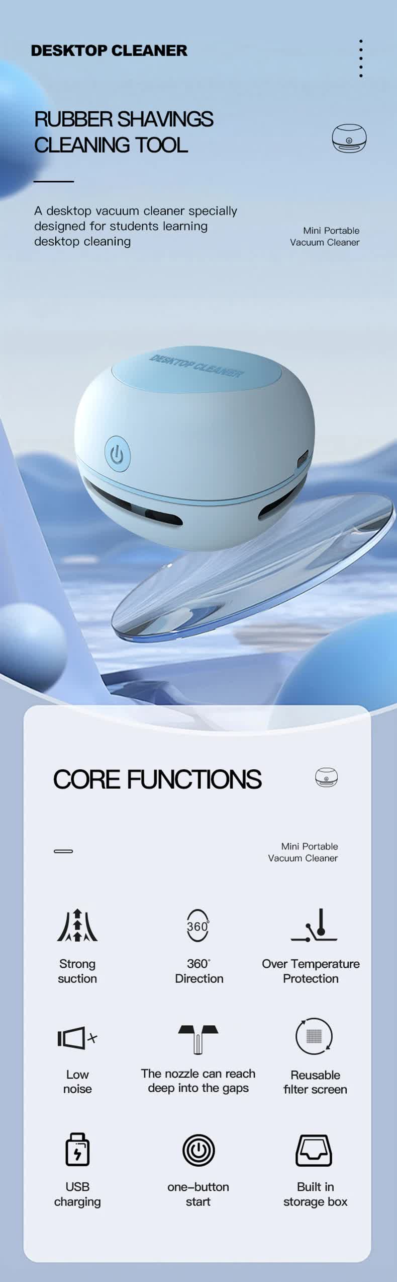 Green Cordless Tabletop Crumb Sweeper - USB Rechargeable Mini Vacuum for Desk - Image 5
