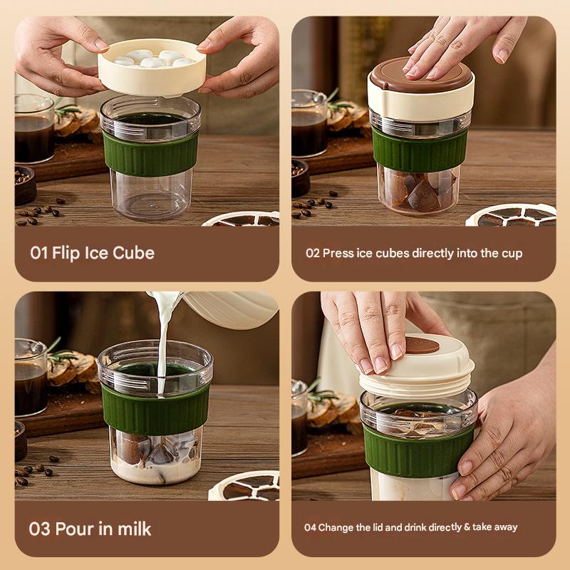 2-in-1 Ice Cube Maker Tumbler - Portable Cup with Integrated Silicone Ice Tray & Lid (1 cup + 3 ice tray) - Image 3