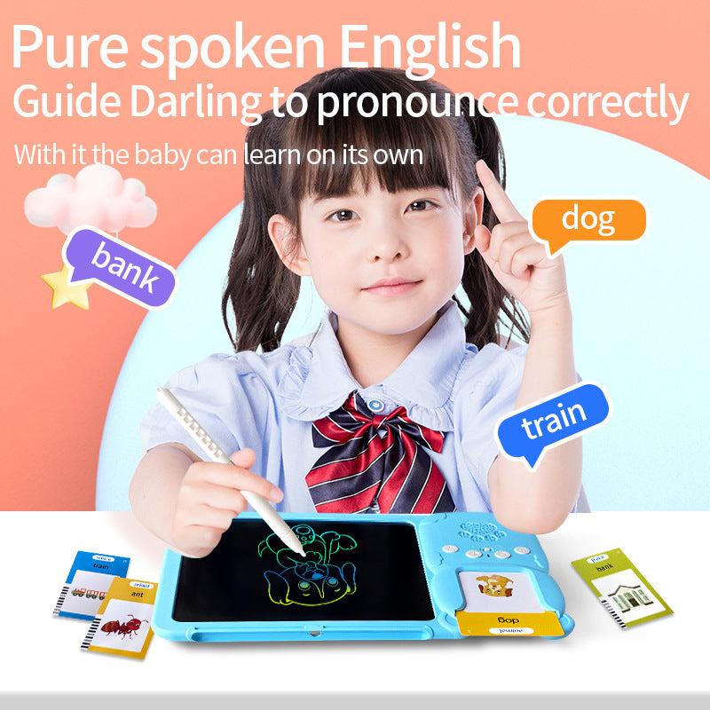 Blue (112 cards, pure English) Kids Interactive Early Education Toy: Combination Card Reader & LCD Drawing Board for Toddlers - Image 2