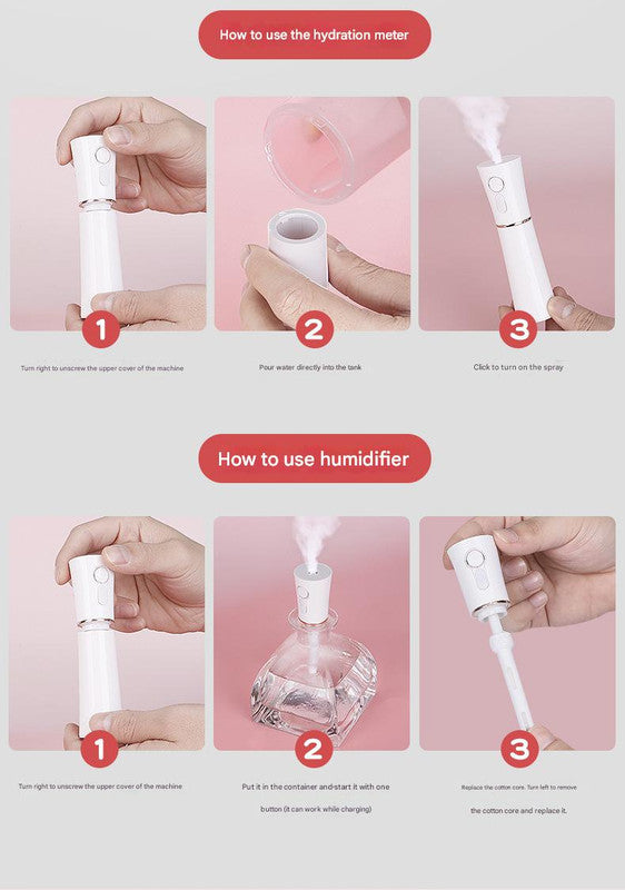 White 2 in 1 Cool Mist Humidifier and Facial Moisturizer - USB Rechargeable Portable Nano Sprayer - Image 6