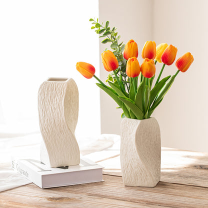 White Abstract Twisted Ceramic Vase - Artistic Minimalist Flower Holder for Home Decor (20x10x10cm) - Image 2