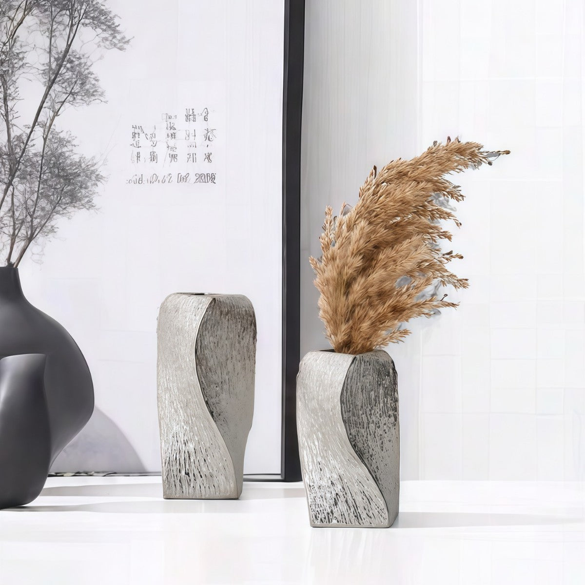 Silver Abstract Twisted Ceramic Vase - Artistic Minimalist Flower Holder for Home Decor (20x10x10cm) - Image 2