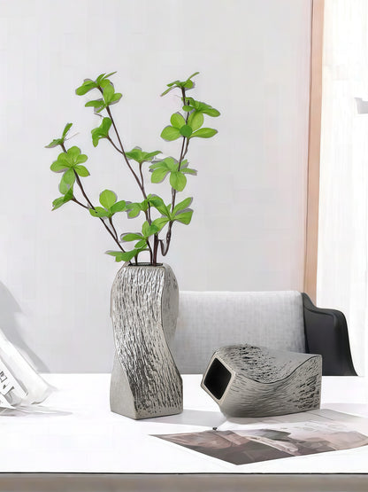 Silver Abstract Twisted Ceramic Vase - Artistic Minimalist Flower Holder for Home Decor (20x10x10cm) - Image 3