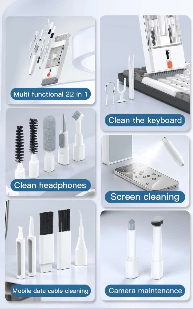 White 22-in-1 Electronics Cleaning Kit - for Keyboards, Airpods, Laptops, Cell Phones, Cameras - Image 5