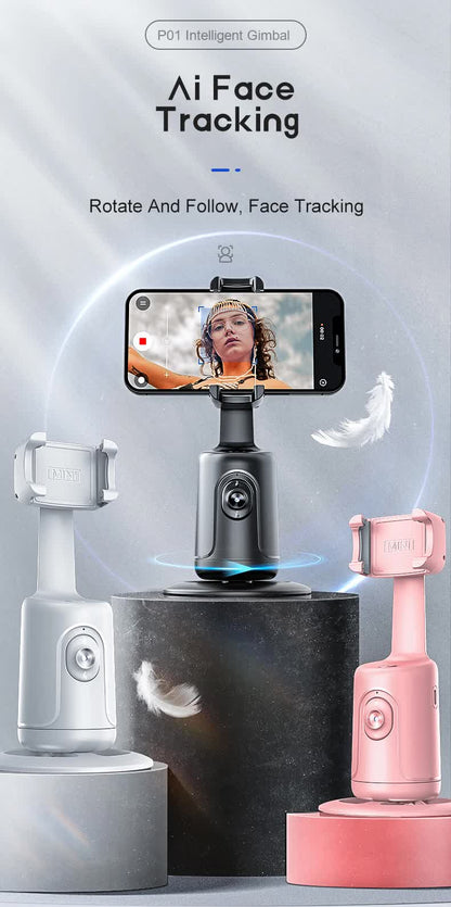White AI Smart Auto Tracking Phone Holder - 360° Rotation Face & Body Tracking Mount - Image 2