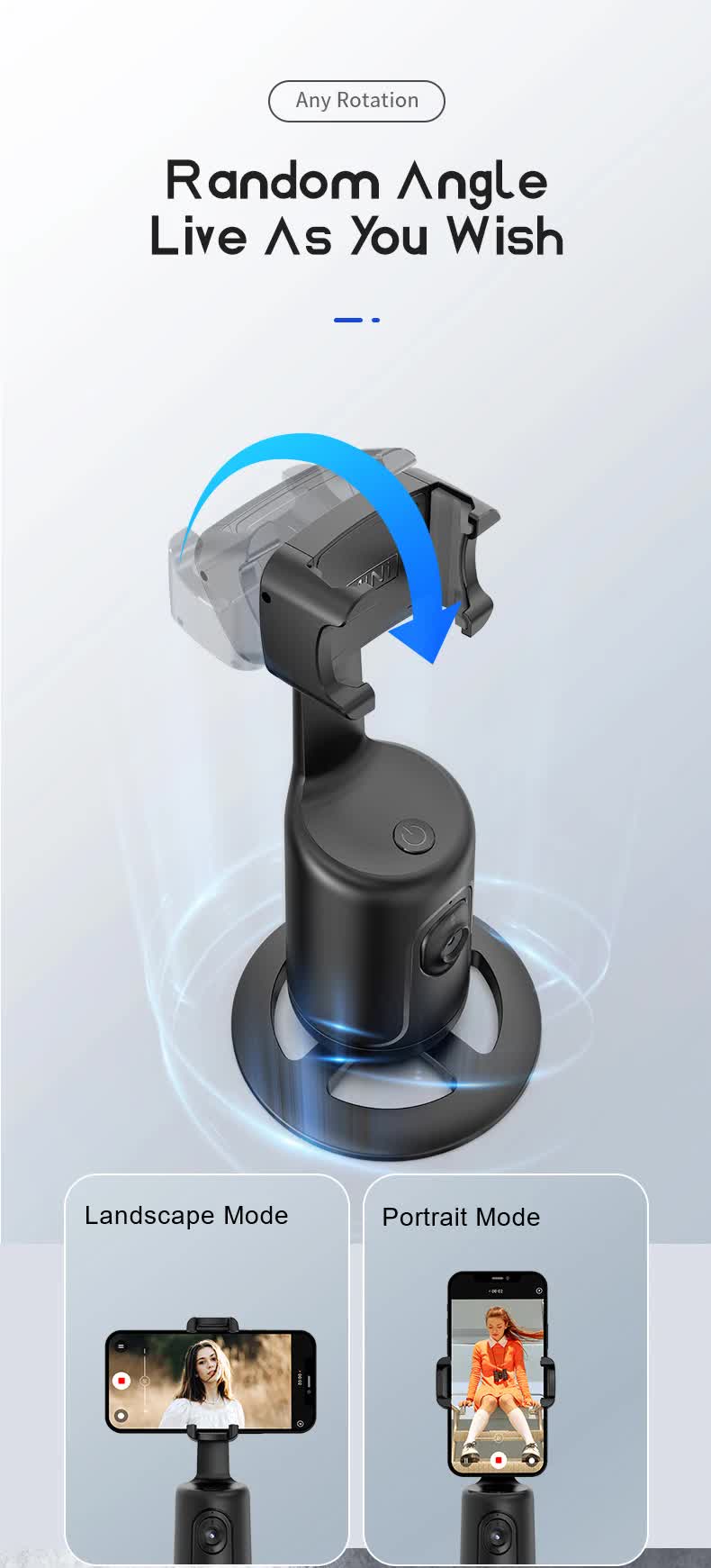 White AI Smart Auto Tracking Phone Holder - 360° Rotation Face & Body Tracking Mount - Image 6