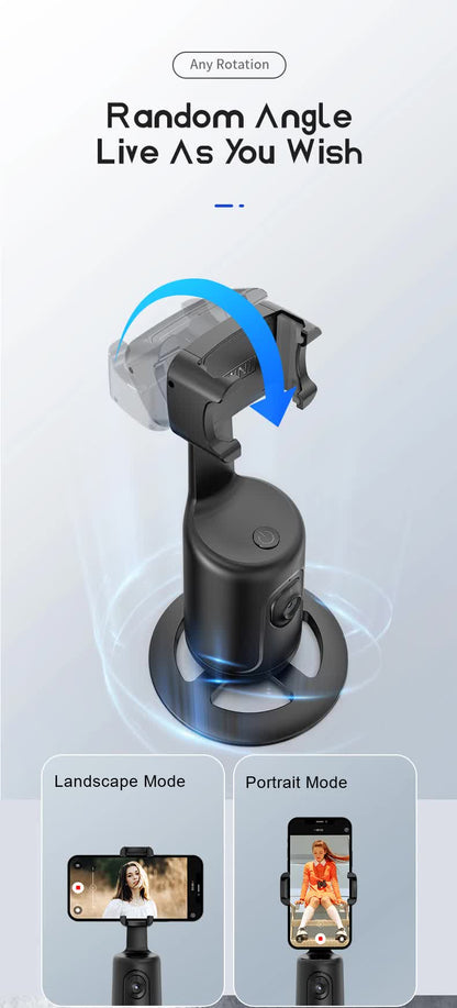 White AI Smart Auto Tracking Phone Holder - 360° Rotation Face & Body Tracking Mount - Image 6