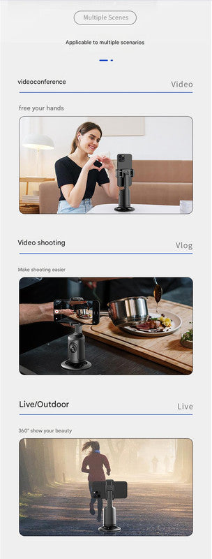 White AI Smart Auto Tracking Phone Holder - 360° Rotation Face & Body Tracking Mount - Image 9