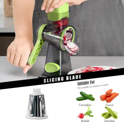 Red Rotary Cheese Grater & Vegetable Slicer - Manual Shredder with 3 Interchangeable Drums - Image 3