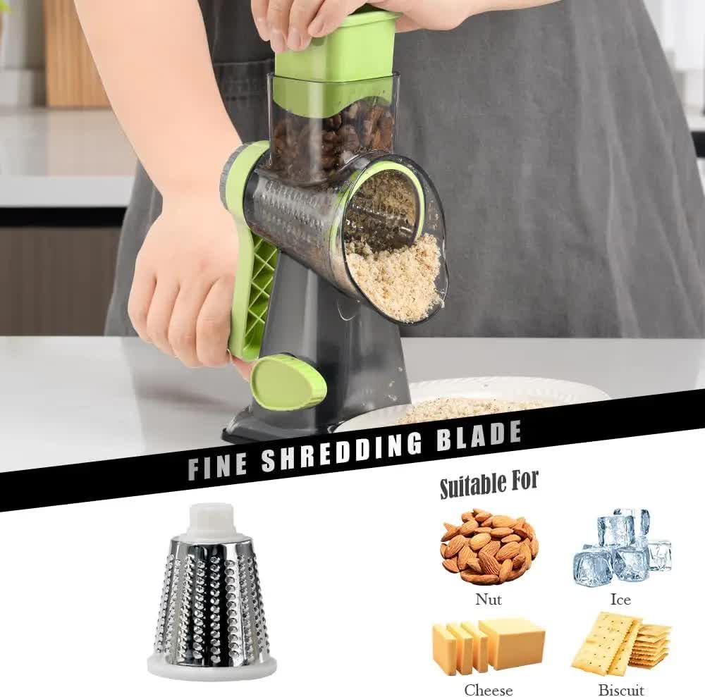 Green Rotary Cheese Grater & Vegetable Slicer - Manual Shredder with 3 Interchangeable Drums - Image 6