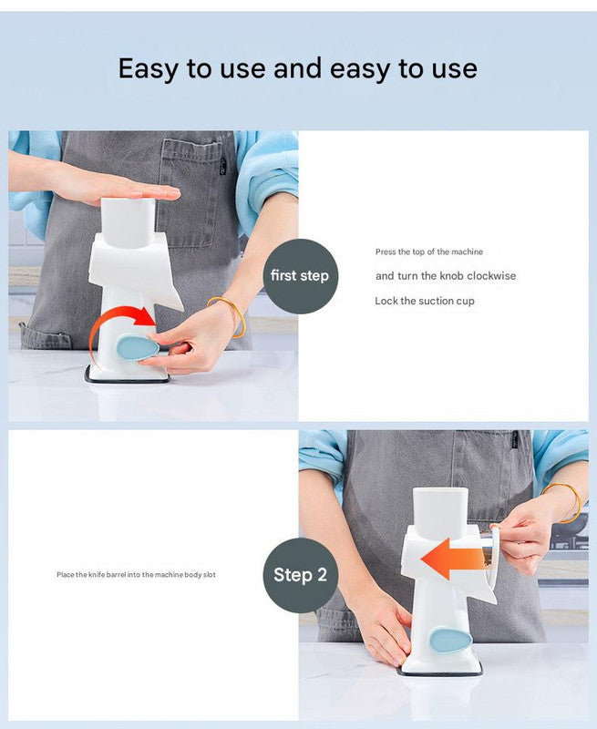 Blue Rotary Cheese Grater & Vegetable Slicer - Manual Shredder with 3 Interchangeable Drums - Image 6