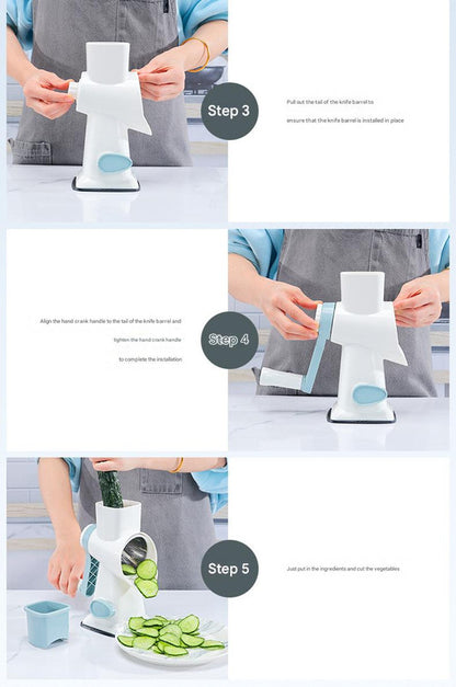 Grey Rotary Cheese Grater & Vegetable Slicer - Manual Shredder with 3 Interchangeable Drums - Image 7