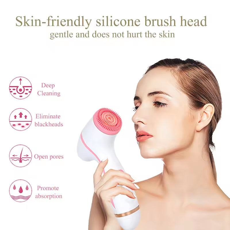 Pink Waterproof Facial Cleansing Spin Brush Set - Rechargeable with 3 Heads & Charging Stand - Image 2