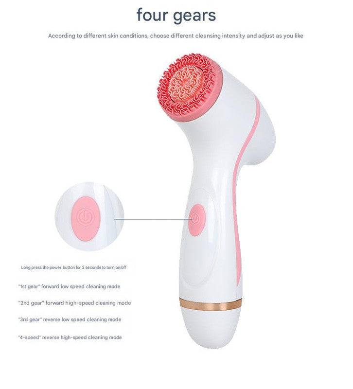Pink Waterproof Facial Cleansing Spin Brush Set - Rechargeable with 3 Heads & Charging Stand - Image 5