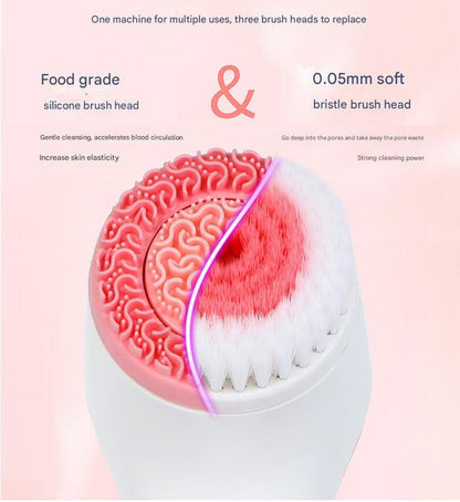 Pink Waterproof Facial Cleansing Spin Brush Set - Rechargeable with 3 Heads & Charging Stand - Image 6
