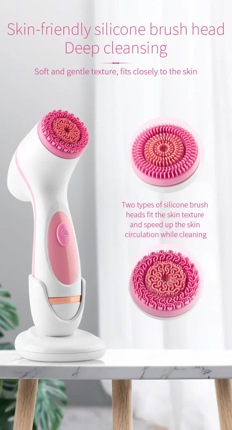 Blue Waterproof Facial Cleansing Spin Brush Set - Rechargeable with 3 Heads & Charging Stand - Image 3