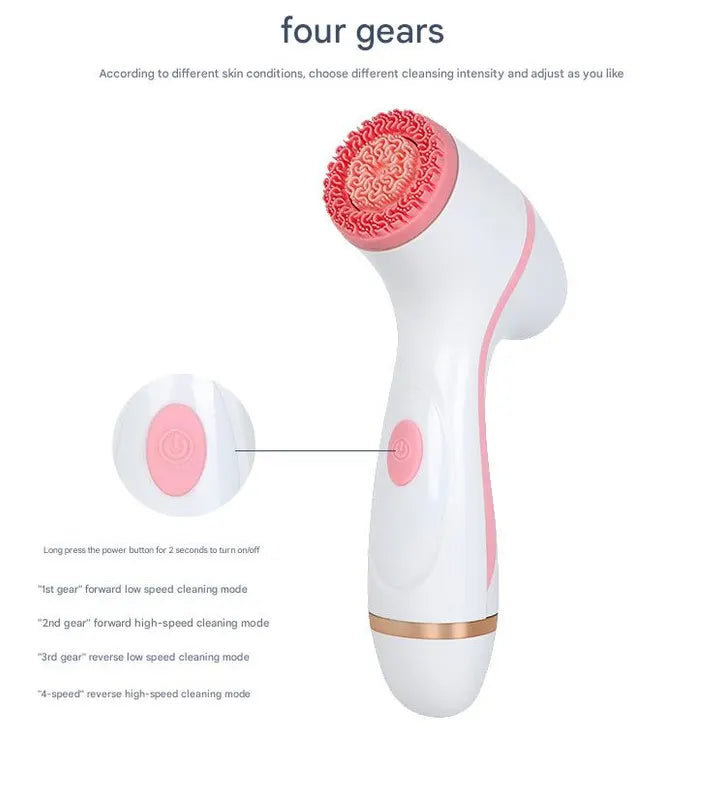 Blue Waterproof Facial Cleansing Spin Brush Set - Rechargeable with 3 Heads & Charging Stand - Image 5