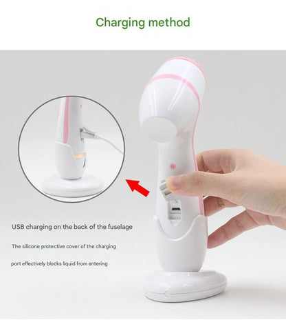 Blue Waterproof Facial Cleansing Spin Brush Set - Rechargeable with 3 Heads & Charging Stand - Image 7