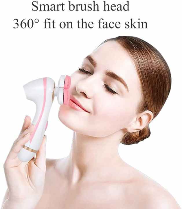 Pink 3-Head Electric Facial Cleansing Brush - Rechargeable Spin Scrubber Kit - Image 3
