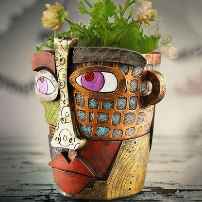 Abstract Face Planter Pot - Artistic Resin Decor for Succulents & Plants (Antique Style - 12.5*12*9CM) - Image 2