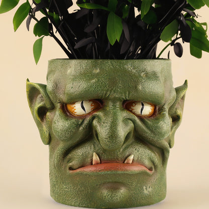 Green Unique Goblin Head Planter Pot - Resin Monster Face for Succulents & Decor (Style 1) - Image 2