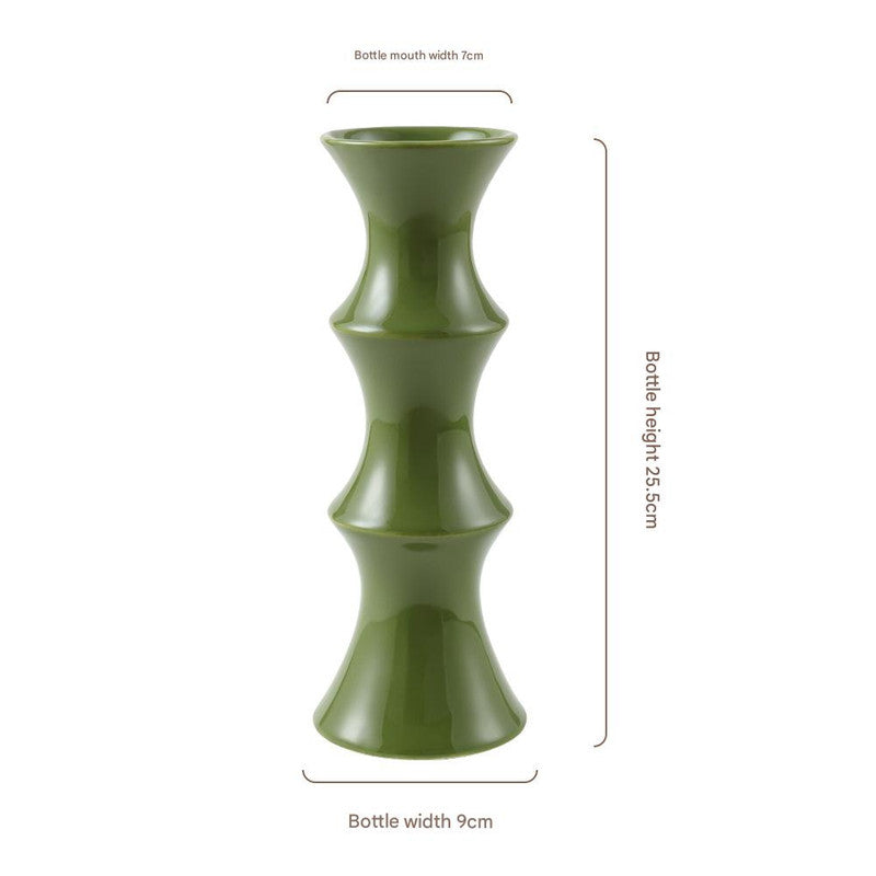 Glossy GreenCeramic Vase - Unique Bamboo-Look Design (25.5x9x7cm) - Image 2