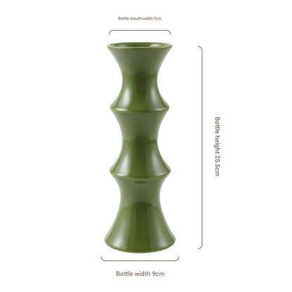 Glossy GreenCeramic Vase - Unique Bamboo-Look Design (25.5x9x7cm) - Image 2