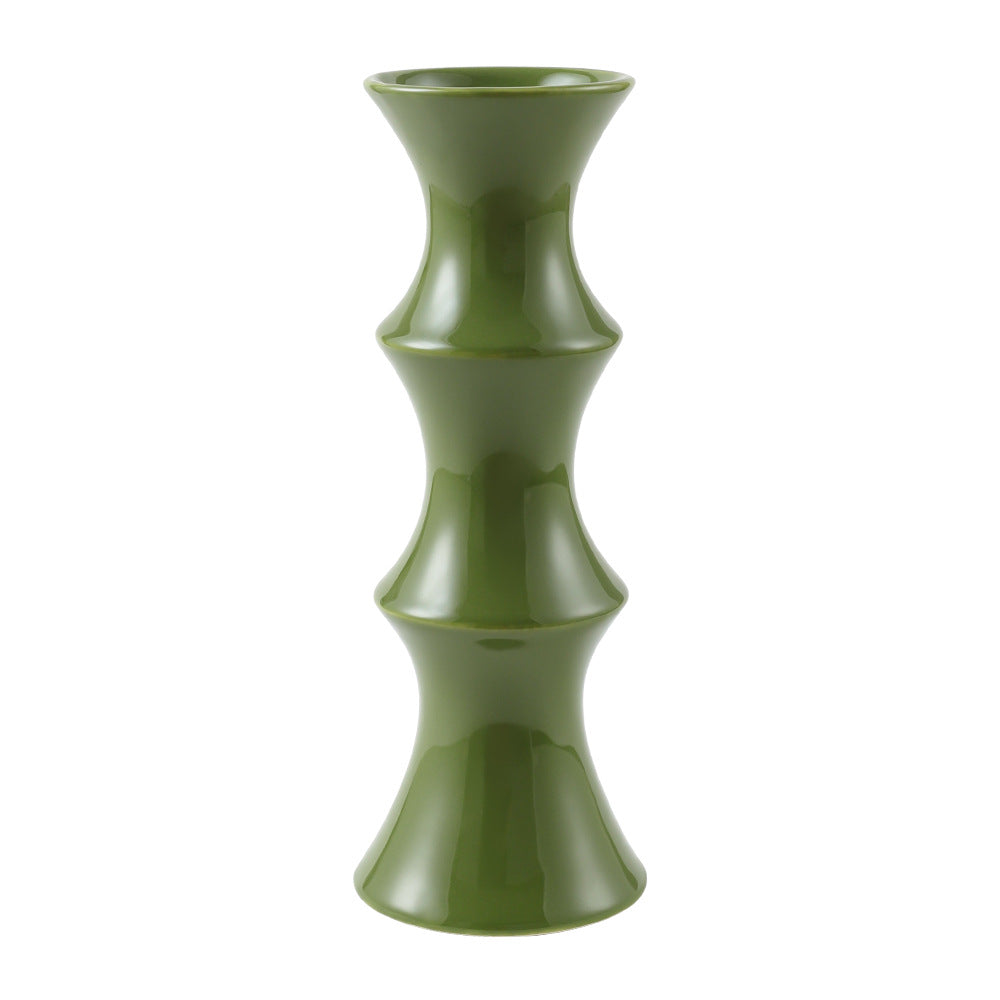 Glossy GreenCeramic Vase - Unique Bamboo-Look Design (25.5x9x7cm) - Image 3