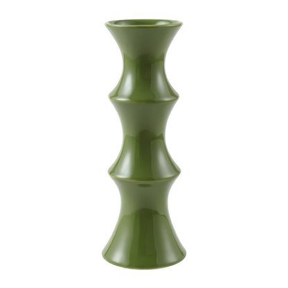 Glossy GreenCeramic Vase - Unique Bamboo-Look Design (25.5x9x7cm) - Image 3