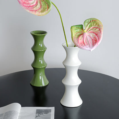 Glossy GreenCeramic Vase - Unique Bamboo-Look Design (25.5x9x7cm) - Image 4