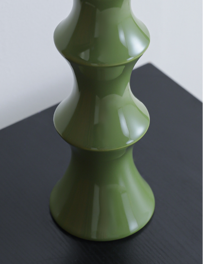 Glossy GreenCeramic Vase - Unique Bamboo-Look Design (25.5x9x7cm) - Image 5