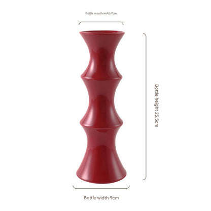 Glossy Red Ceramic Vase - Unique Bamboo-Look Design (25.5x9x7cm) - Image 2