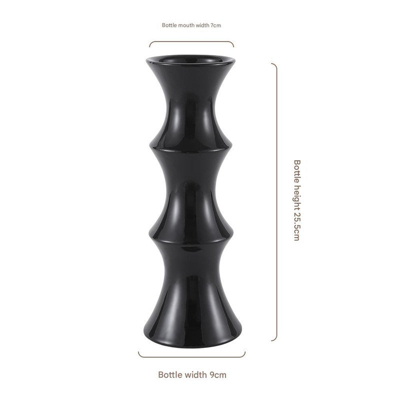 Glossy Black Ceramic Vase - Unique Bamboo-Look Design (25.5x9x7cm) - Image 2