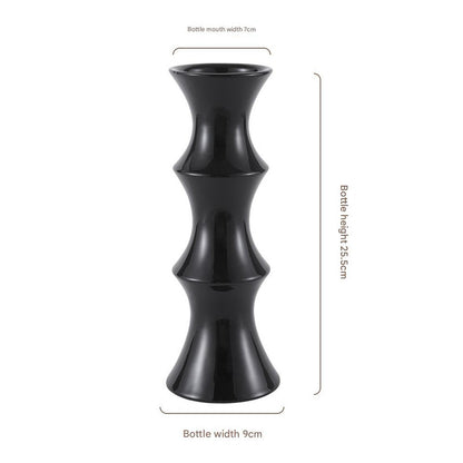 Glossy Black Ceramic Vase - Unique Bamboo-Look Design (25.5x9x7cm) - Image 2