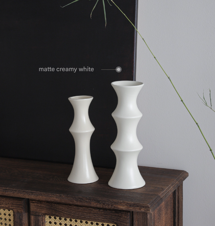 Matte White Ceramic Vase - Unique Bamboo Shape Design (25.5x9x7cm) - Image 2