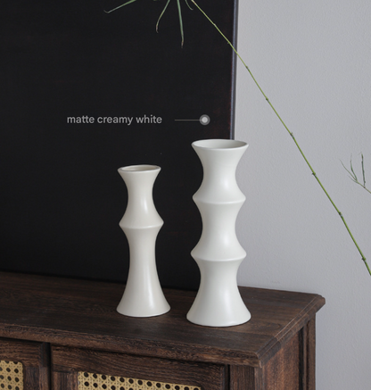 Matte White Ceramic Vase - Unique Bamboo Shape Design (25.5x9x7cm) - Image 2