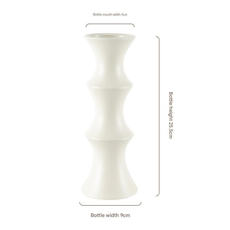 Matte White Ceramic Vase - Unique Bamboo Shape Design (25.5x9x7cm) - Image 3