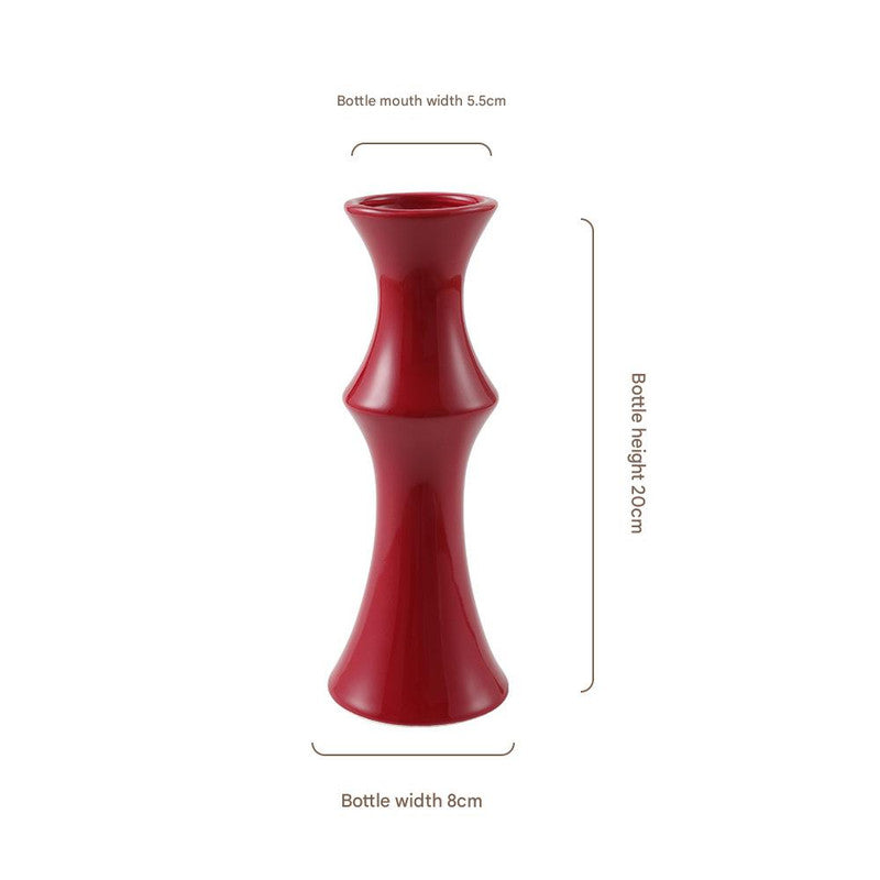 Glossy Red Ceramic Vase - Unique Bamboo-Look Design (20x8x5.5cm) - Image 3