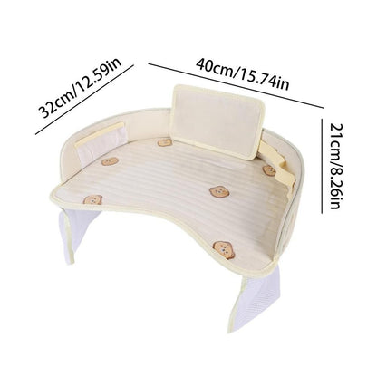 Kids Car Seat Travel Tray - Waterproof Lap Desk with Storage Pockets (Beige Bear - Round) - Image 2