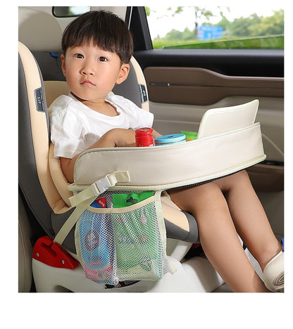 Kids Car Seat Travel Tray - Waterproof Lap Desk with Storage Pockets (Beige Bear - Round) - Image 4