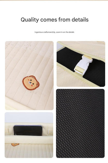 Kids Car Seat Travel Tray - Waterproof Lap Desk with Storage Pockets (Beige Bear - Round) - Image 5