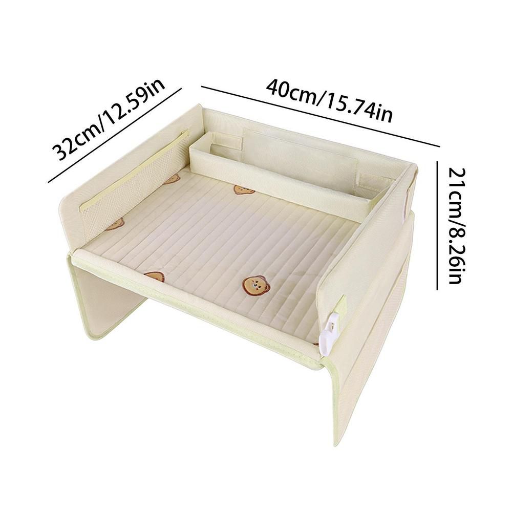 Kids Car Seat Travel Tray - Waterproof Lap Desk with Storage Pockets (Beige Bear - Square) - Image 2