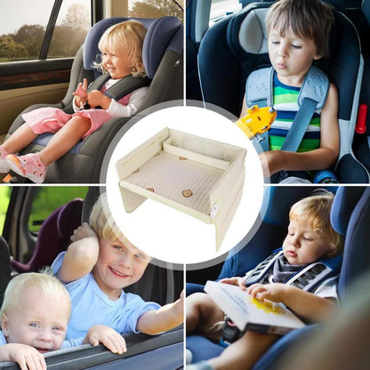 Kids Car Seat Travel Tray - Waterproof Lap Desk with Storage Pockets (Beige Bear - Square) - Image 3