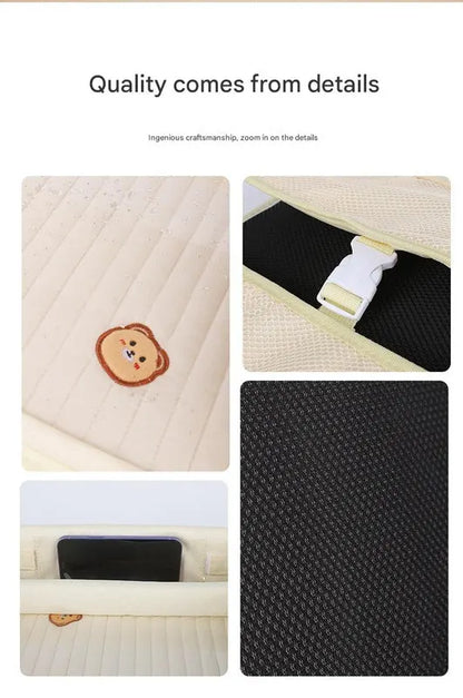 Kids Car Seat Travel Tray - Waterproof Lap Desk with Storage Pockets (Beige Bear - Square) - Image 7