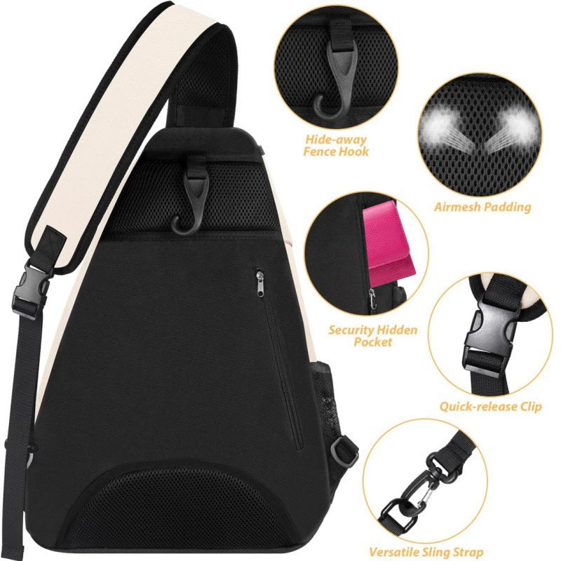 Black Tennis Pickleball Sling Bag - Crossbody Racket Backpack for Men & Women (33x14x49cm) - Image 4