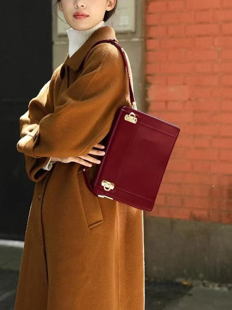 Red Premium Leather Underarm Bag with Elegant Accordion Design - Image 3