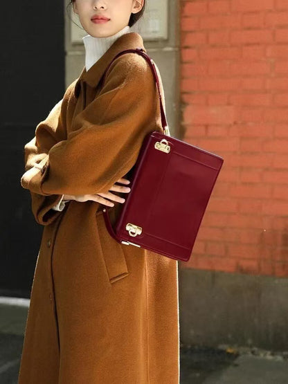 Red Premium Leather Underarm Bag with Elegant Accordion Design - Image 3
