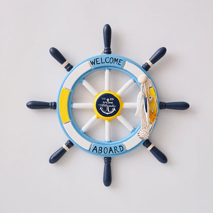 Nautical Wooden Rudder Wall Decor - 34cm Coastal Home Decor Accent (Yellow Rudder)