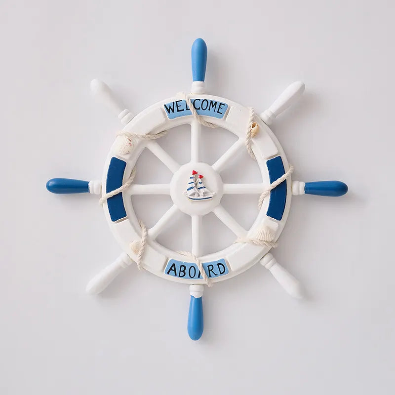 Nautical Wooden Rudder Wall Decor - 34cm Coastal Home Decor Accent (Blue and white rudder)
